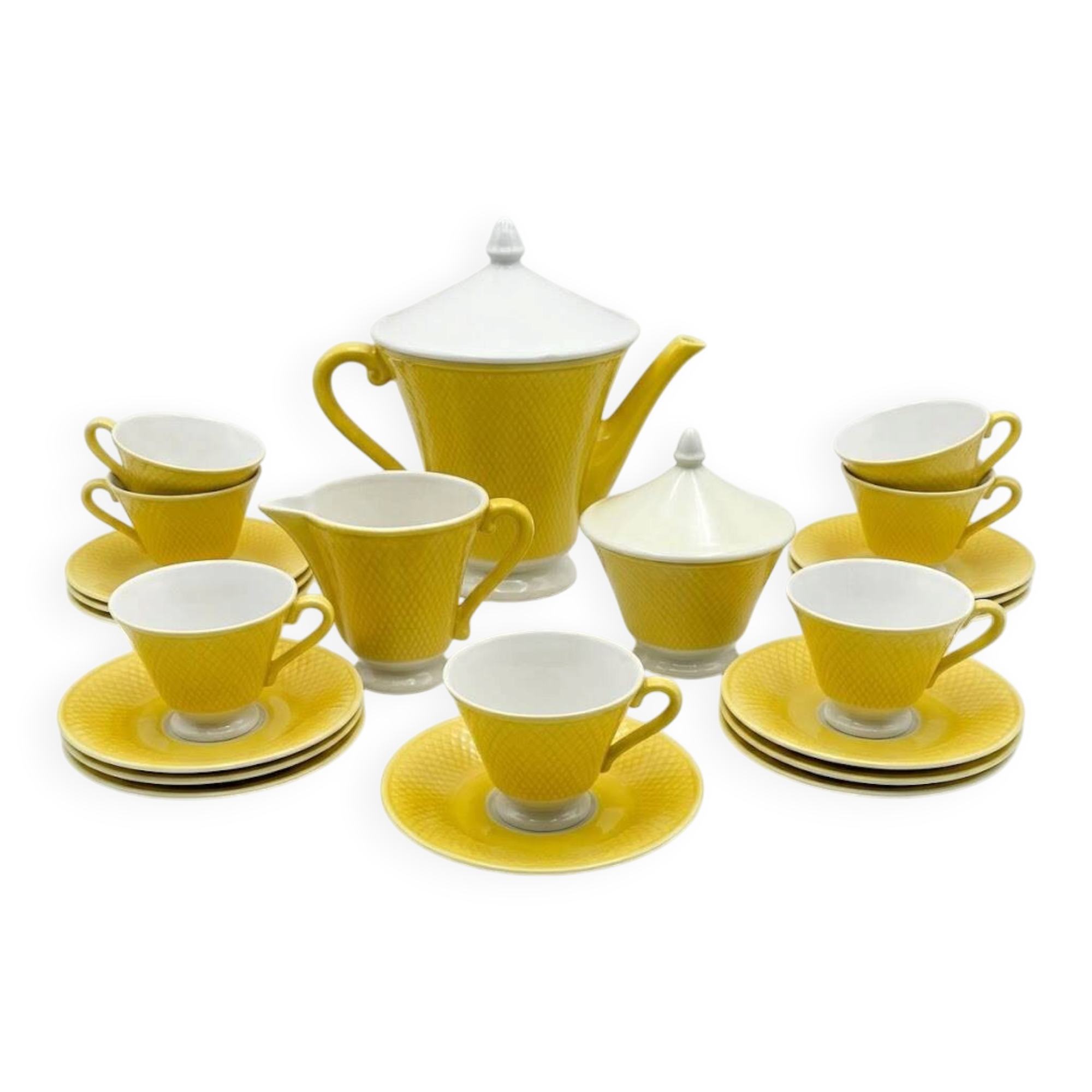 Service à café / thé vintage en porcelaine jaune safran – Salins France – 1