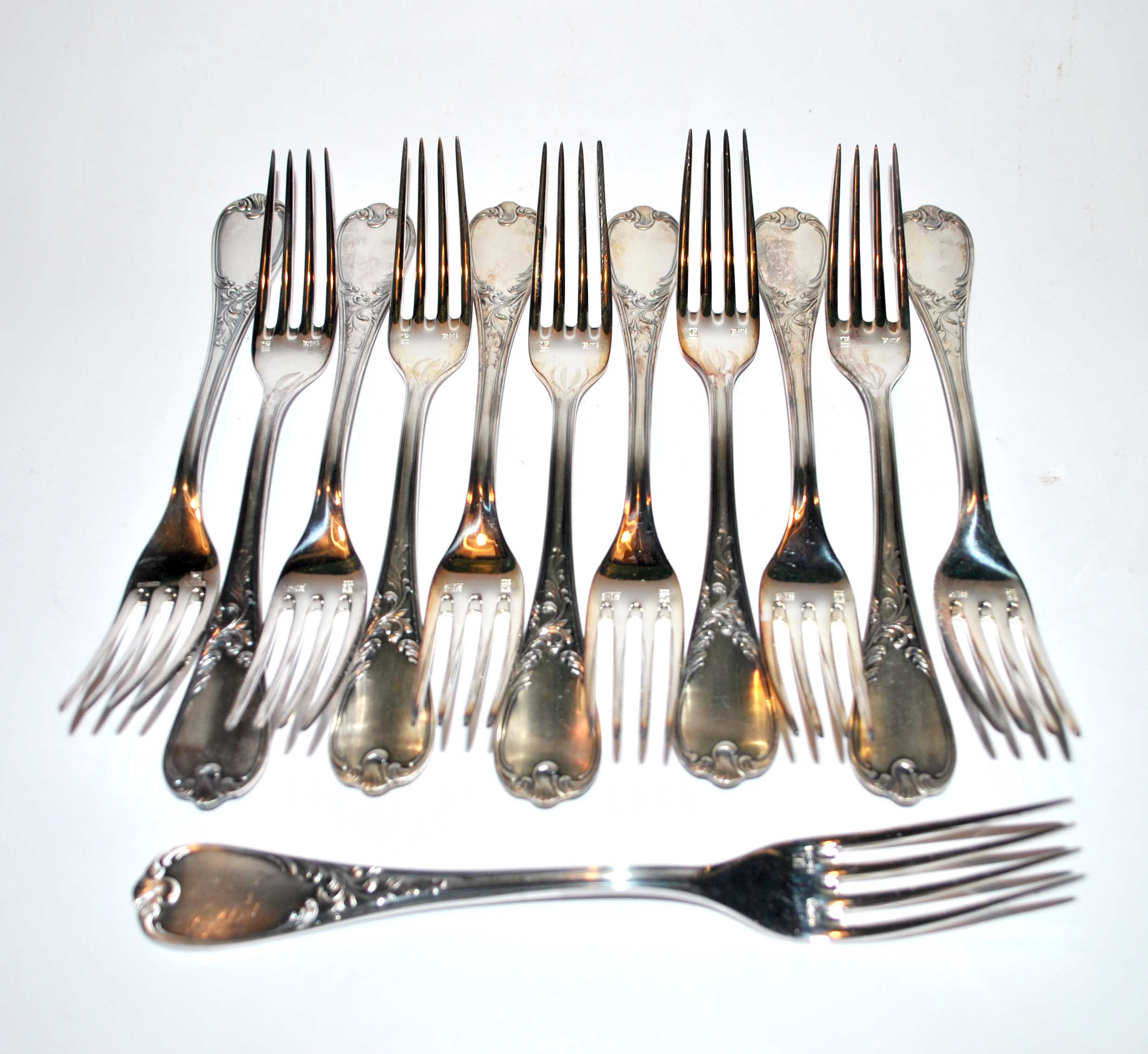 Series of 12 table forks in silver metal ercuis rocaille