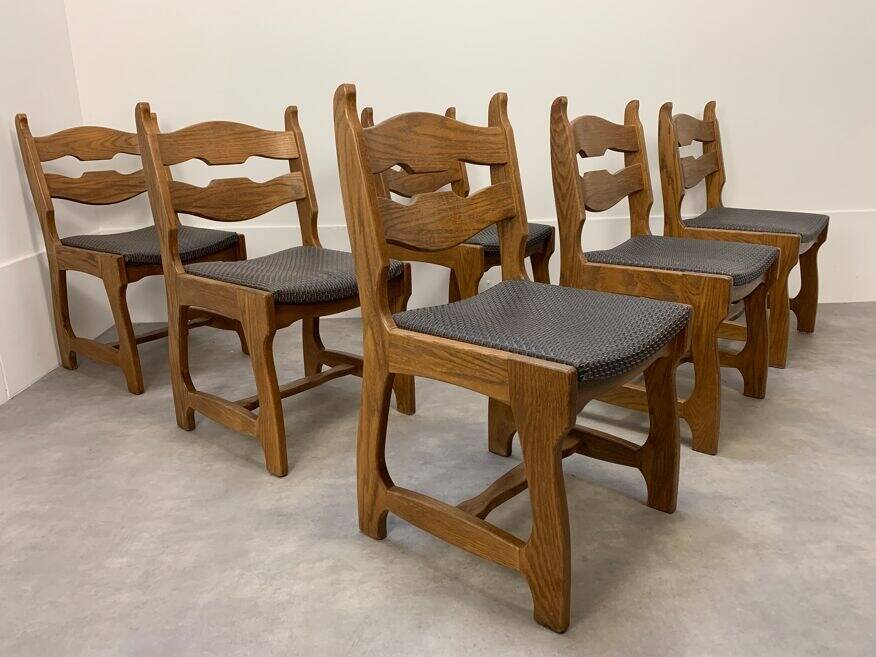 6 vintage solid wood brutalist chairs