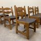 6 vintage solid wood brutalist chairs