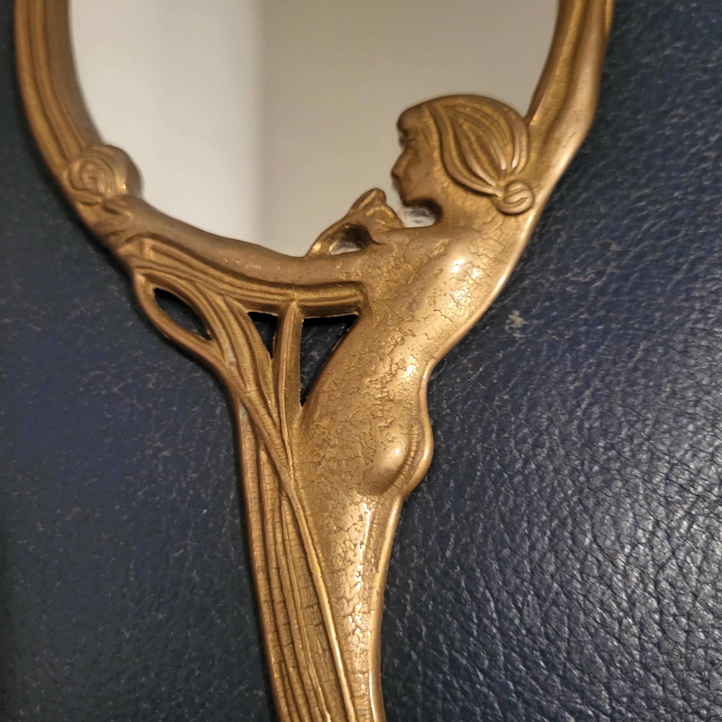 Brass vanity mirror, Art Nouveau style