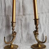 Duo brass fish candlesticks