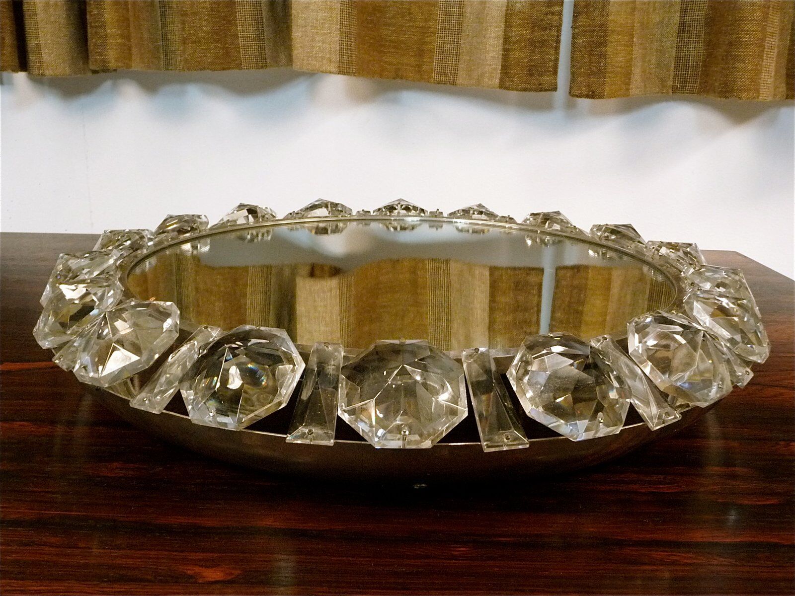 Illuminated round crystal glass mirror from Palwa, West-Germany 1950s