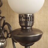 Vintage French silvered Flemish double wall sconce with opaque white glass shade 5007.