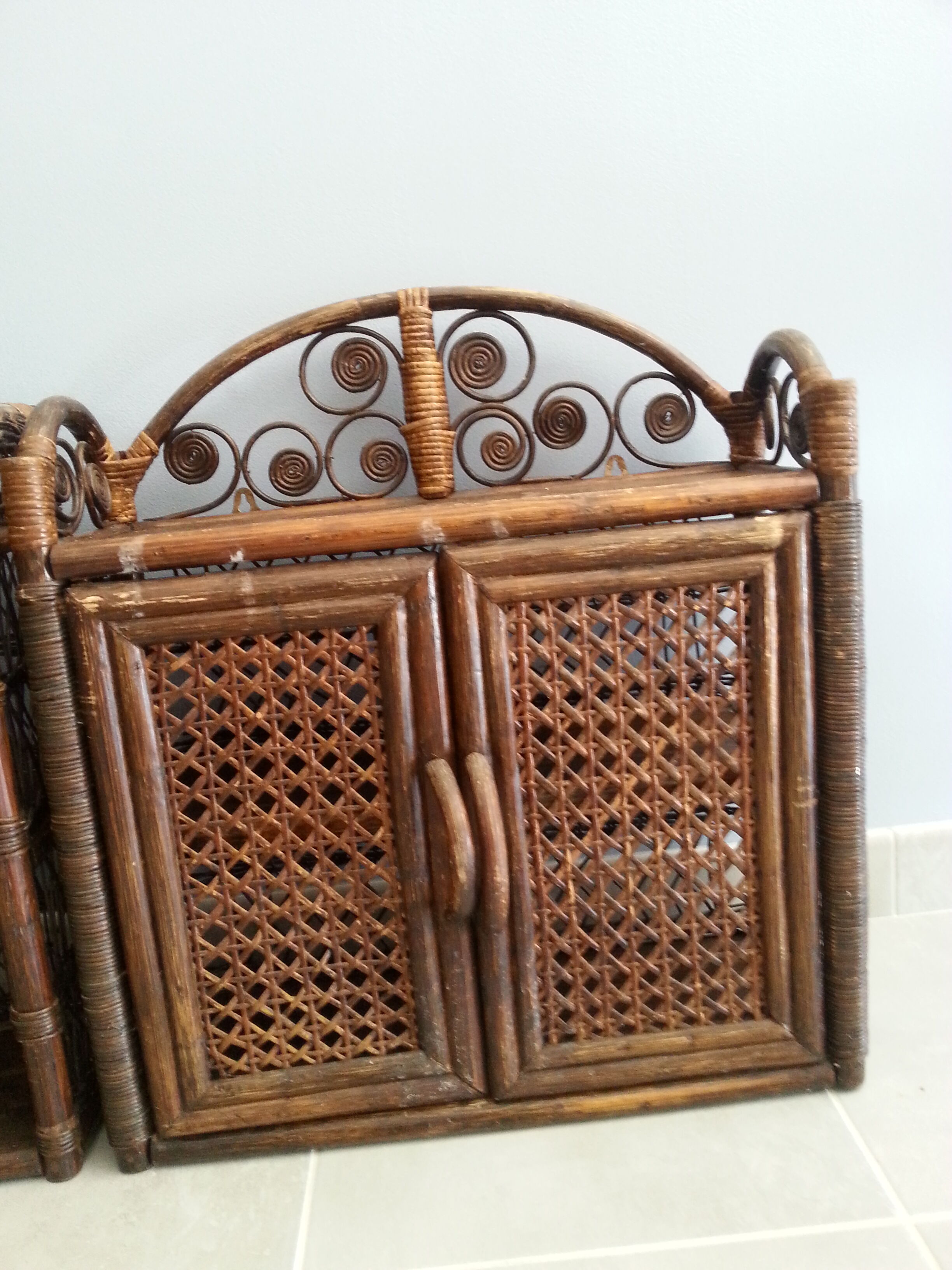 Set 2 shelves rattan bamboo vintage