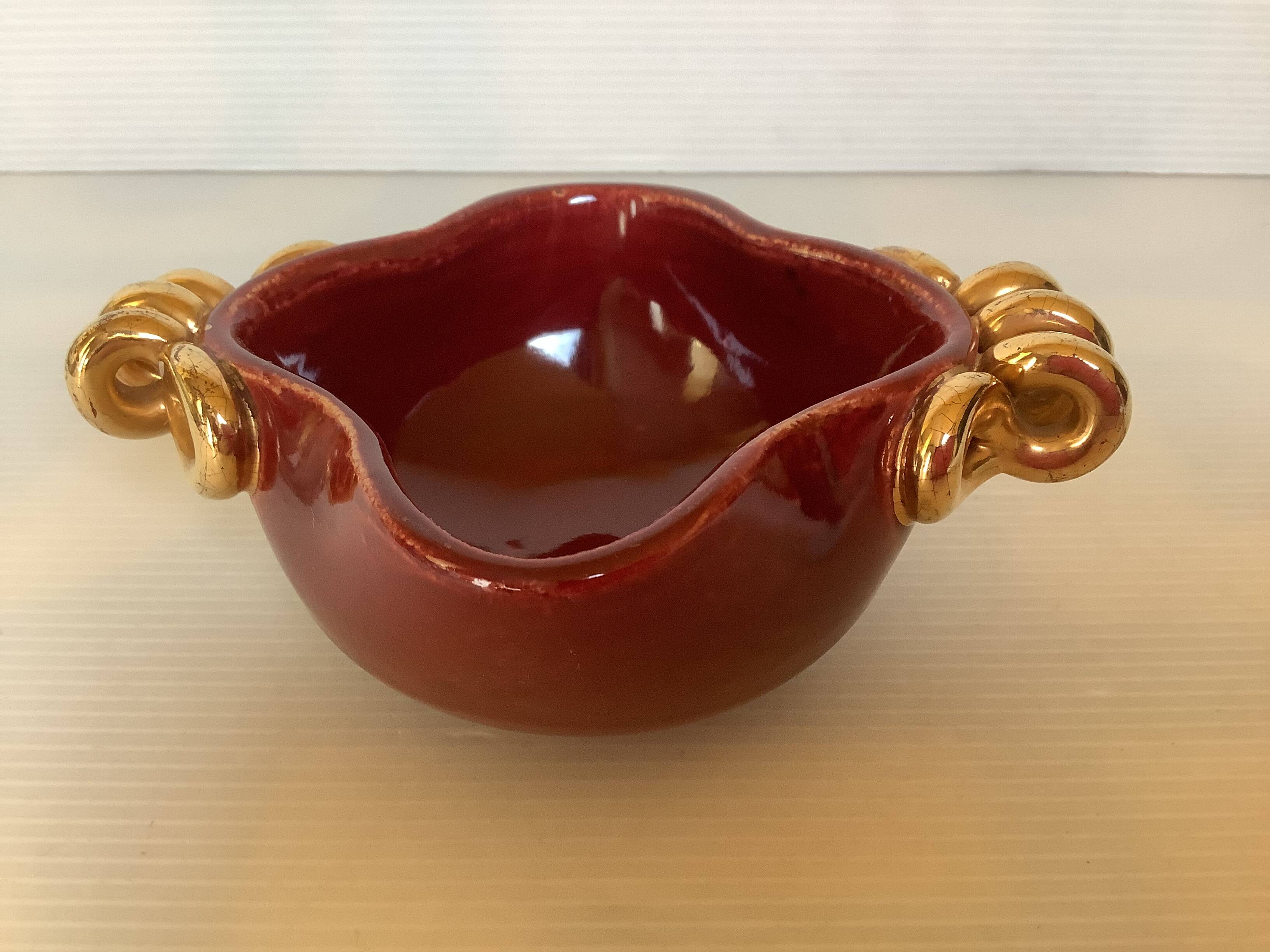 Burgundy and gold ceramic ring