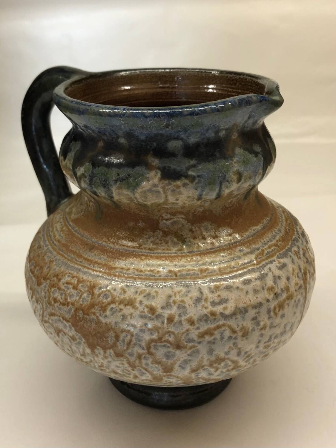 Belgian flamed salt-glazed stoneware pitcher by Pitot