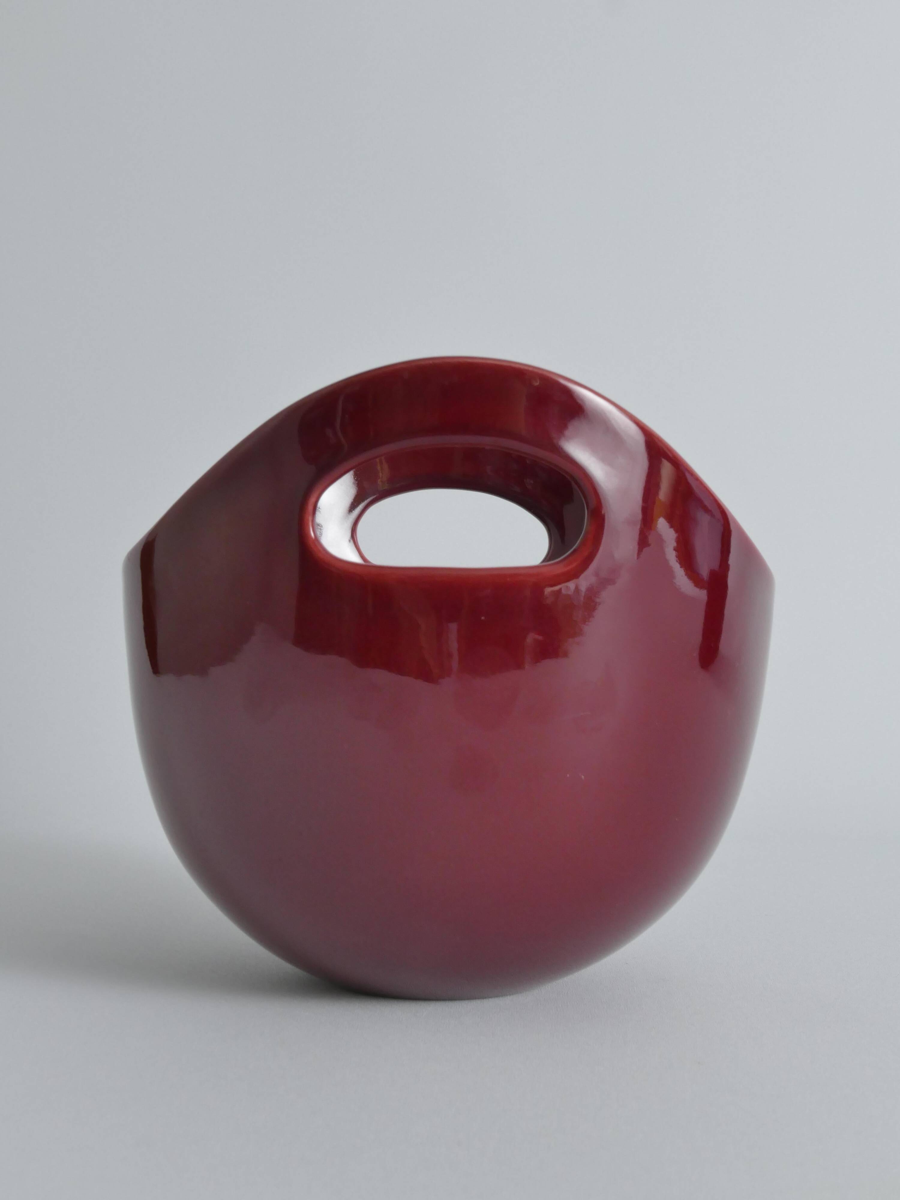 Scandinavian Modern Merlot Red Stoneware Bowl by SYCO, Sweden, 1950s