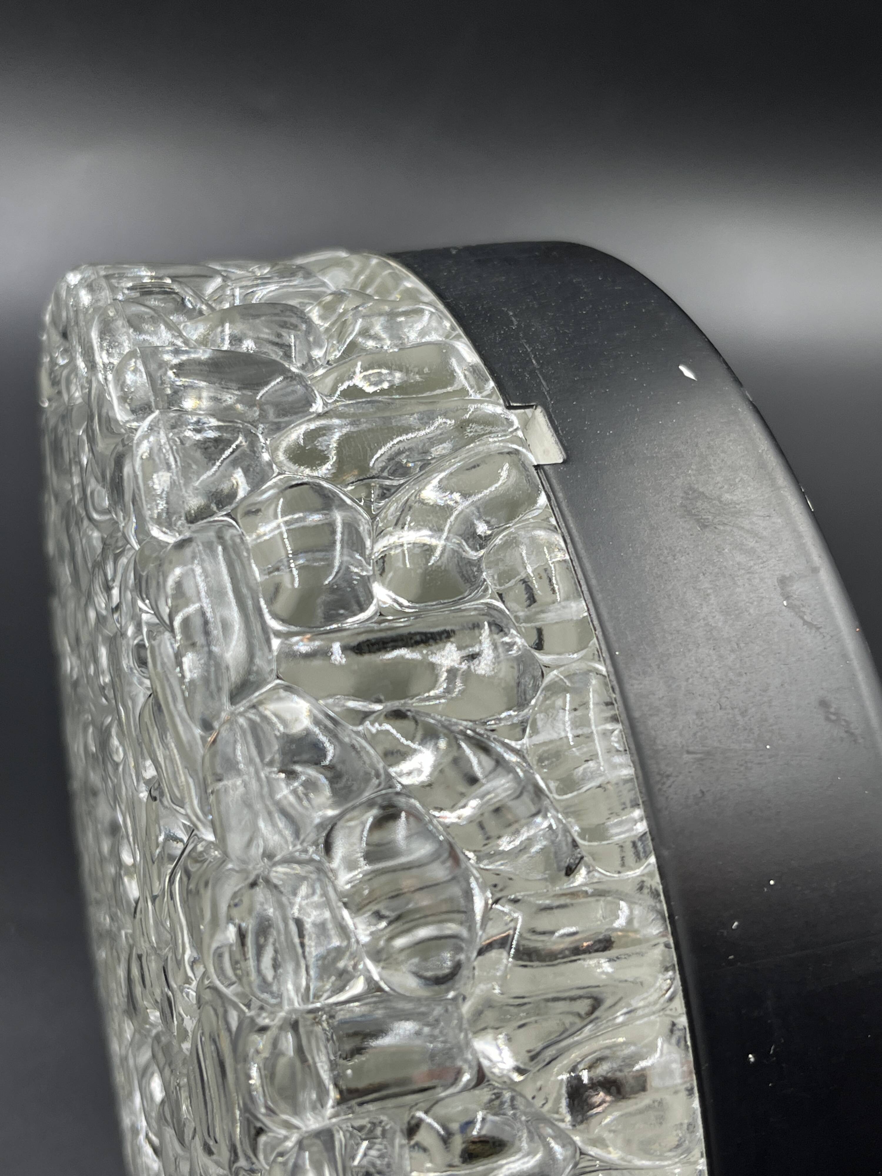 Vintage glacier glass Brutalist round ceiling light.