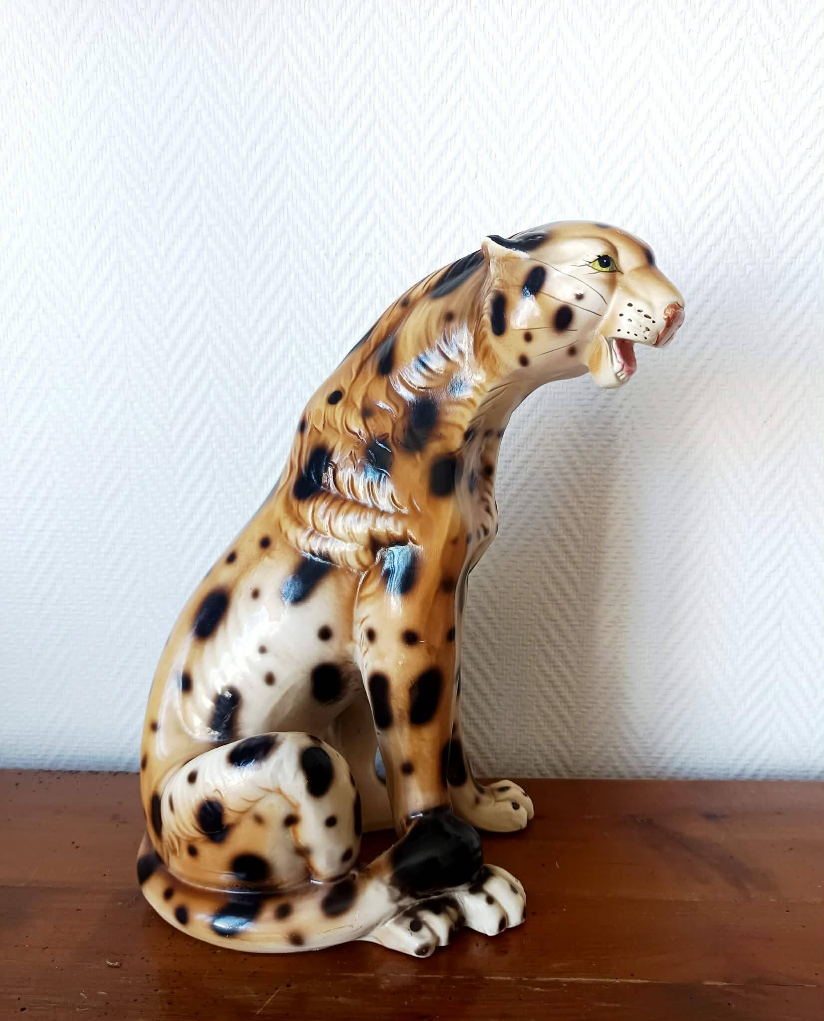 Vintage ceramic leopard, Italy 1970