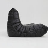 Vintage Togo Ligne Roset 3 seater sofa black leather by Michel Ducaroy 1990s