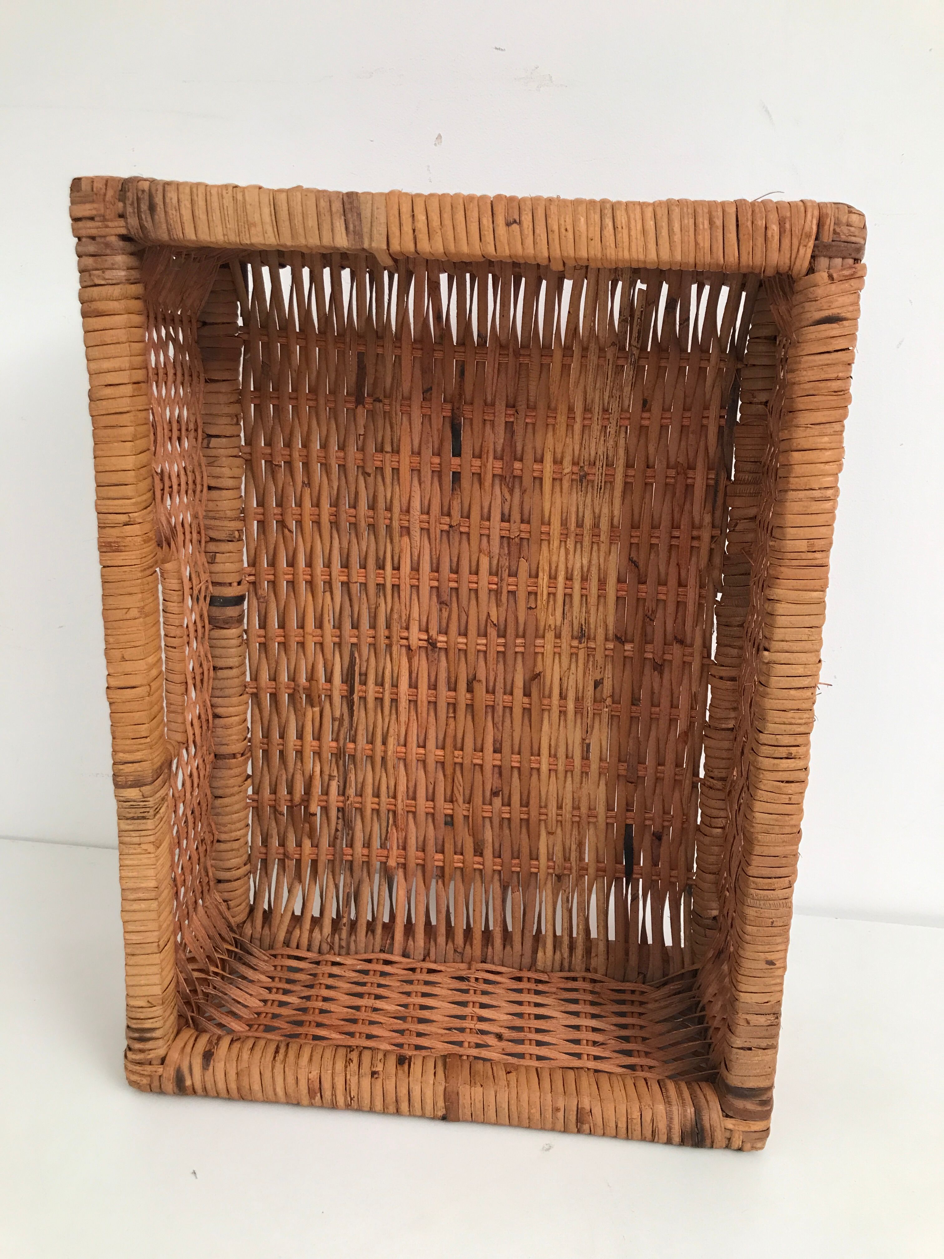 Rattan wicker storage cabinet with 3 vintage drawers