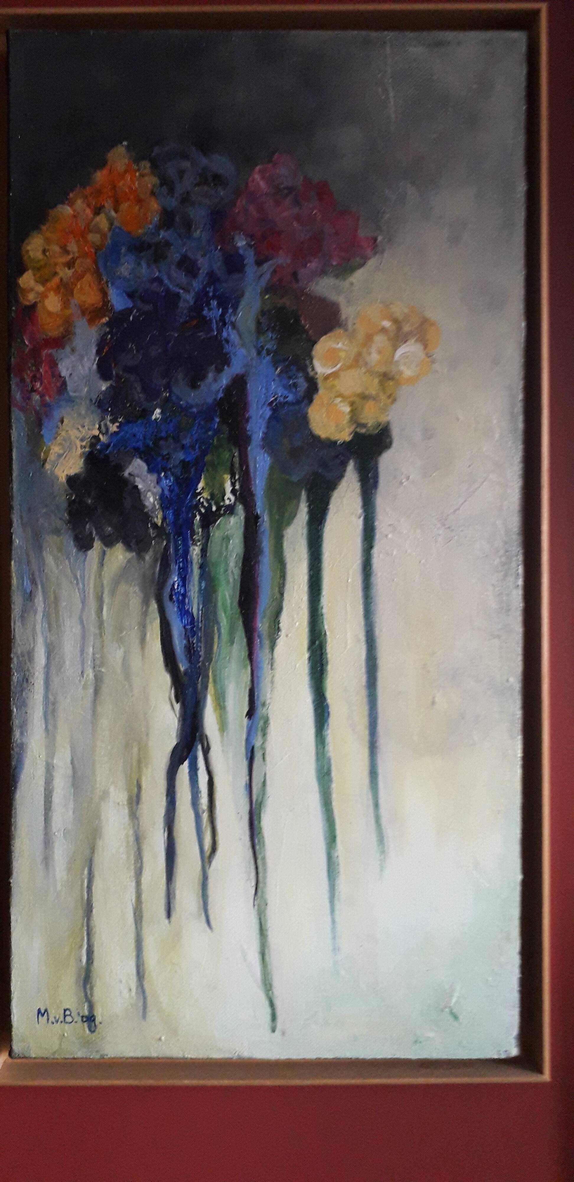 Old oil painting representing a bouquet of flowers