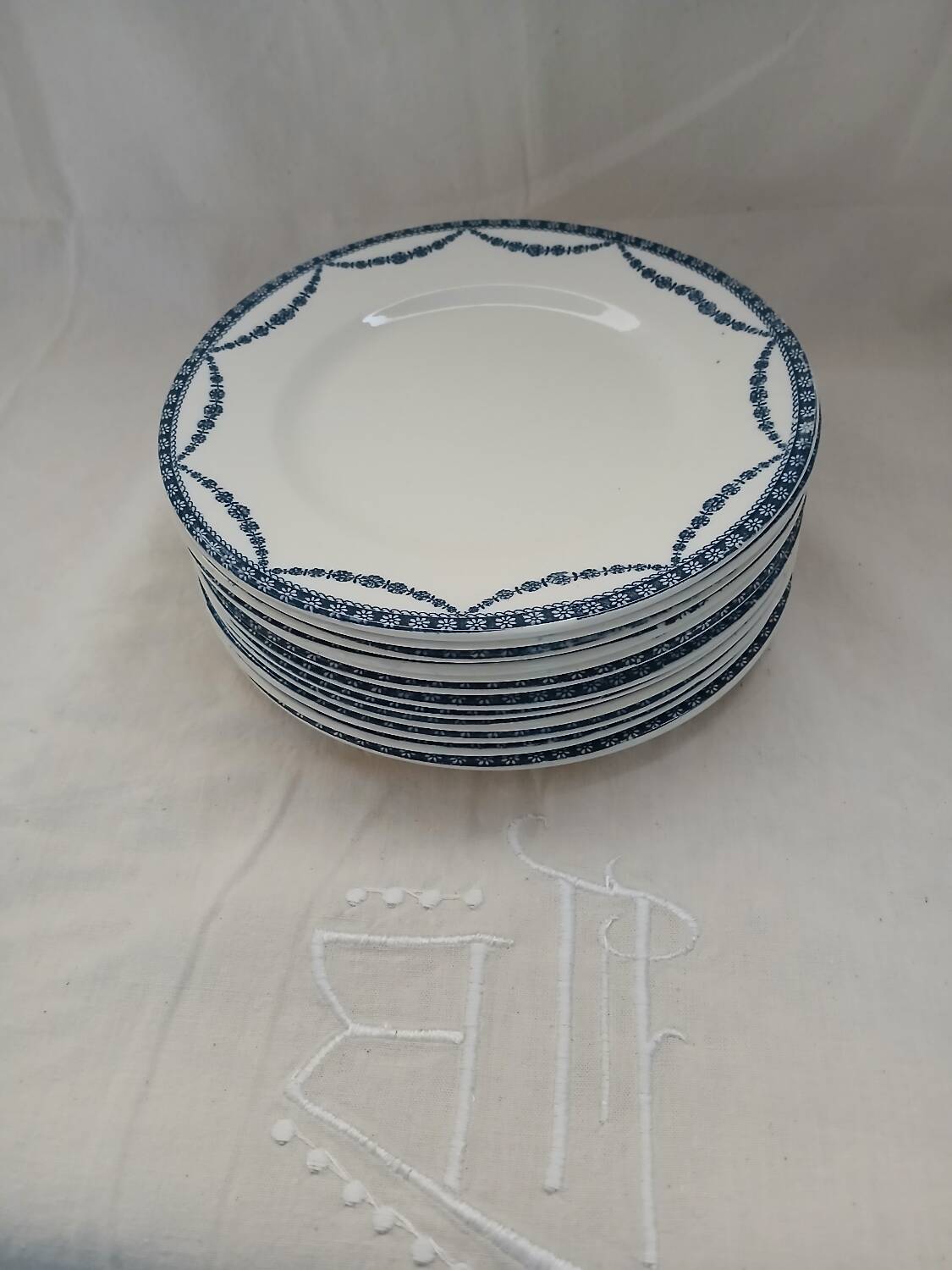 12 antique ironstone dinner plates
