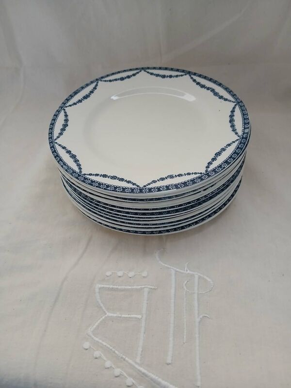 12 assiettes plates anciennes en Terre de fer
