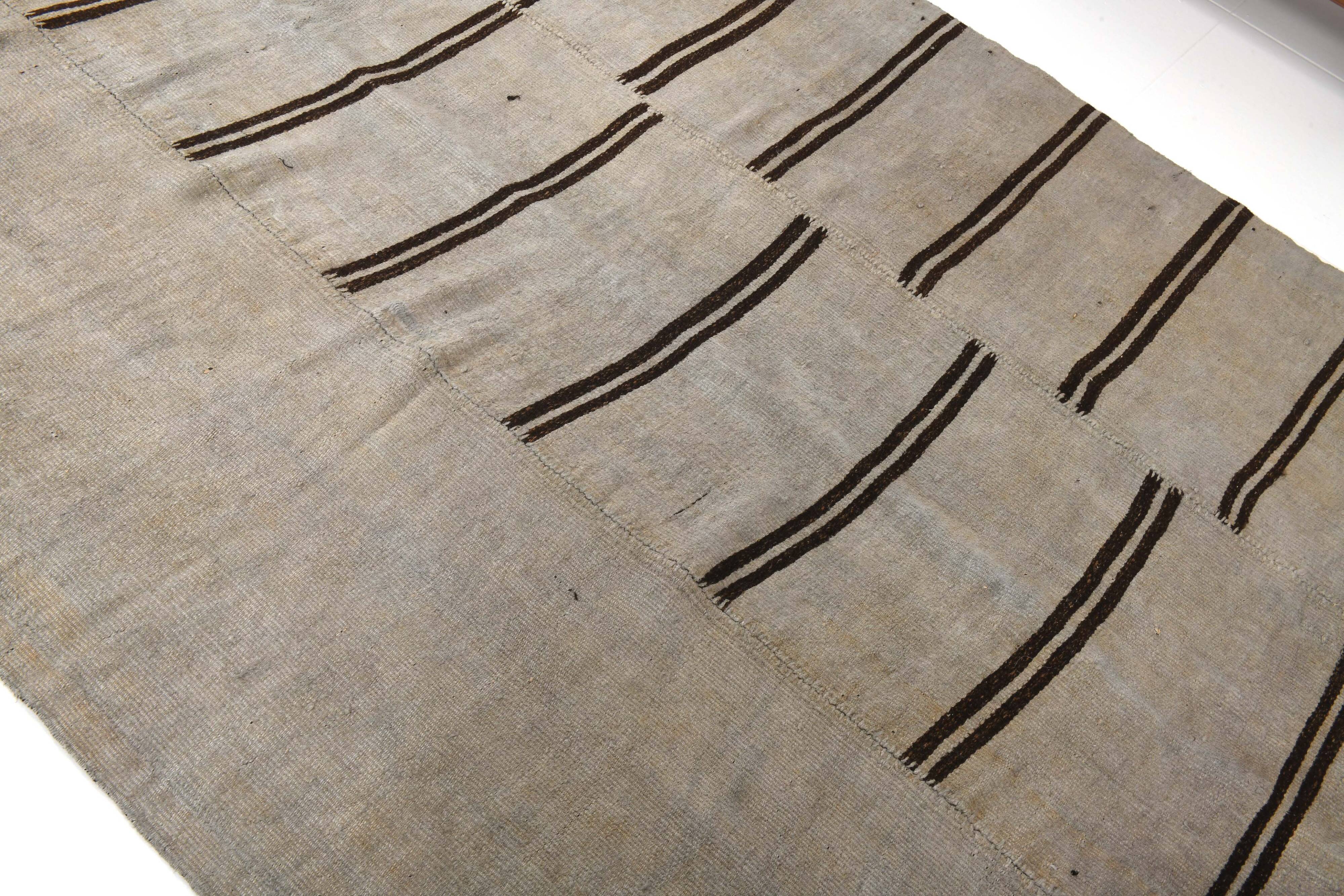 Dirty Gray & Black Hemp Kilim Rug, 161x235Cm