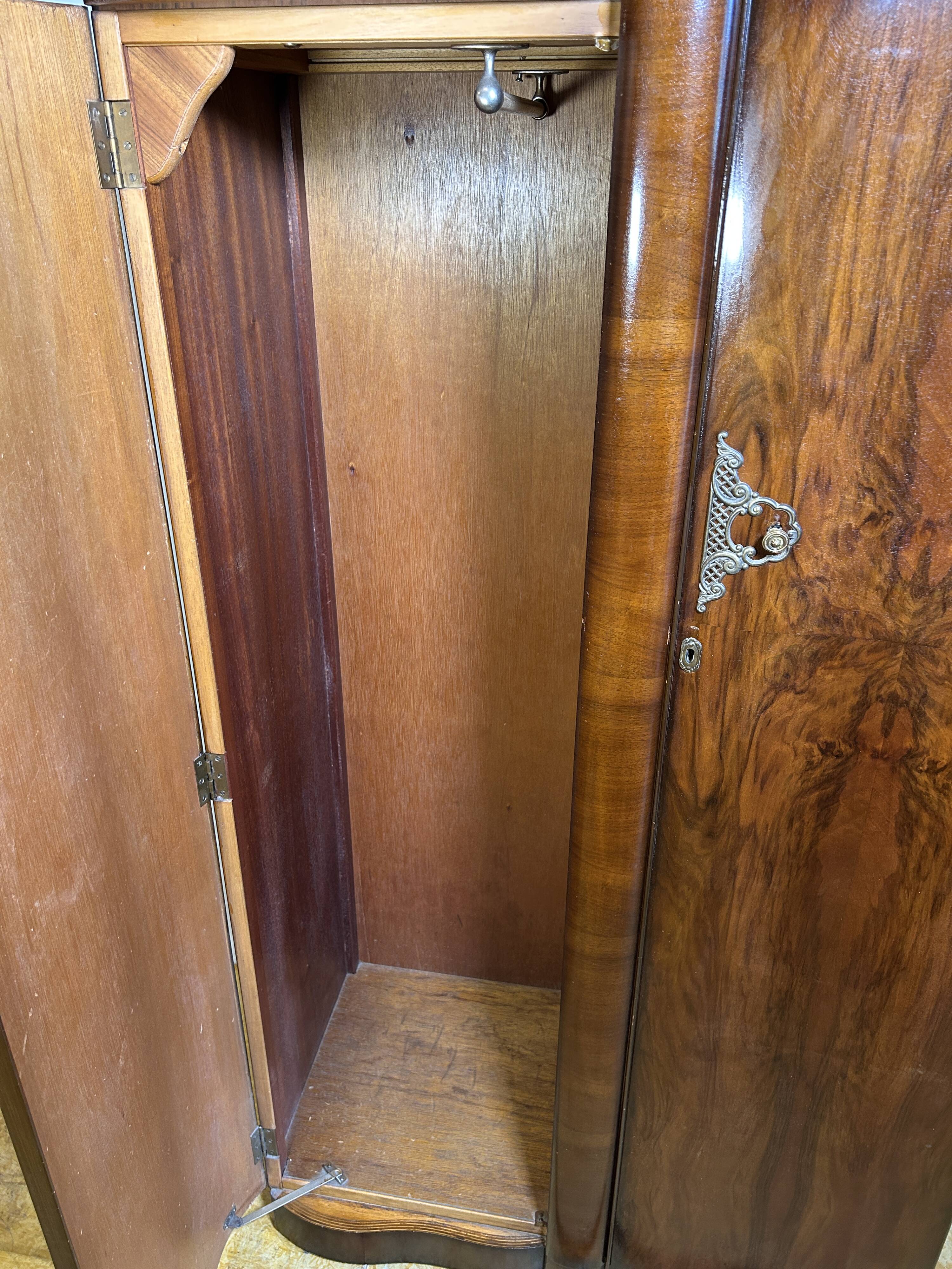 Art Deco Burr Walnut Vintage Brocante Gents Wardrobe (1930–1940)