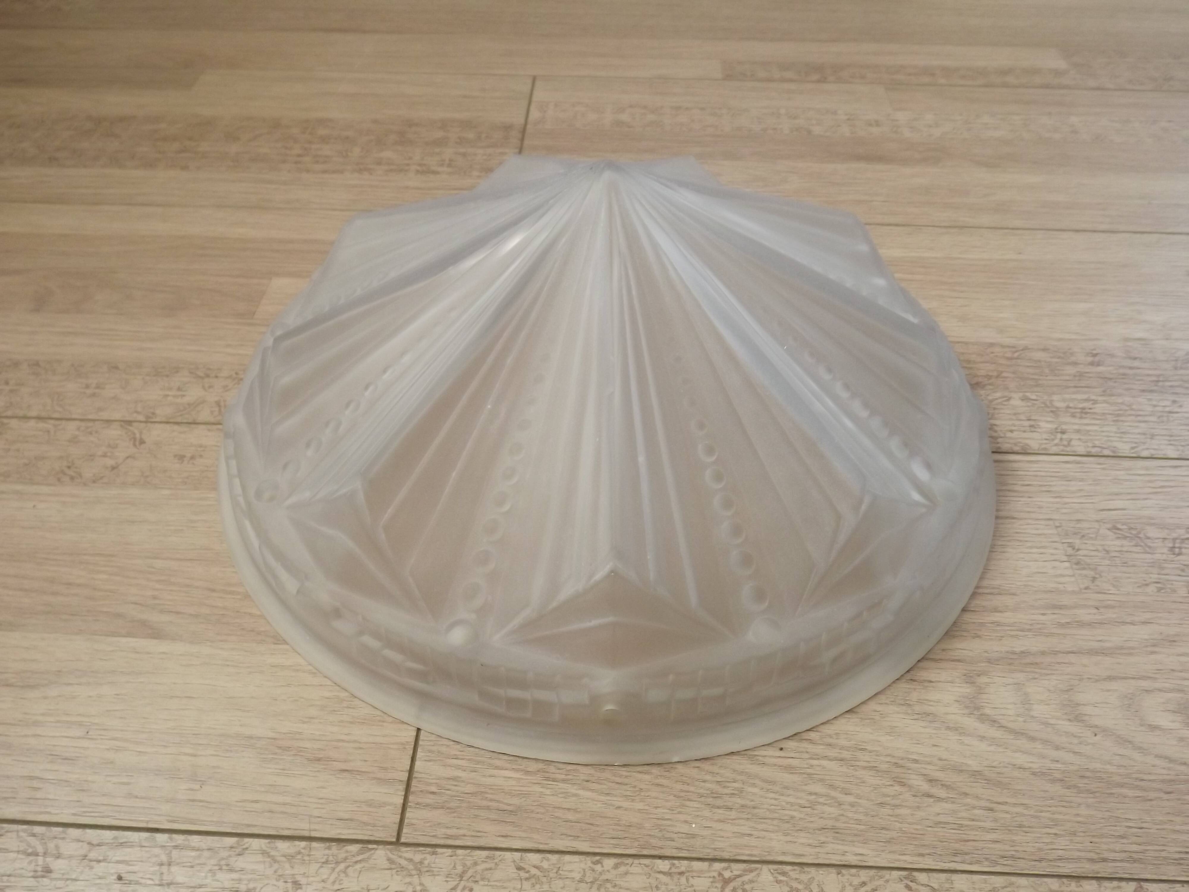 French Vintage Art Deco White Opaque Glass Abstract Platform Light Shade