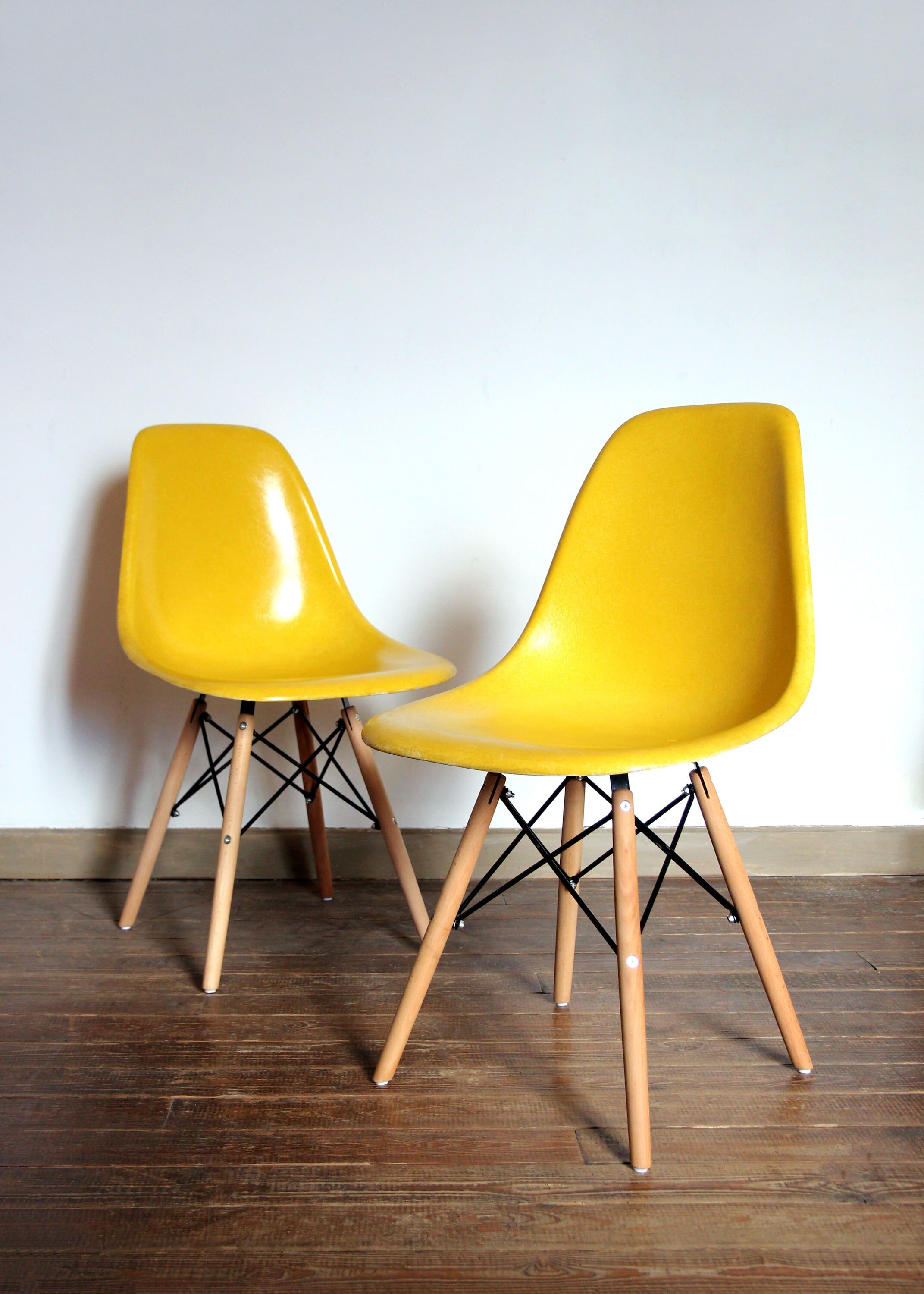 Pair of Yellow DSW Chairs by Charles and Ray Eames for Herman Miller