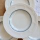 4 vintage ivory earthenware deep plates – double blue borders