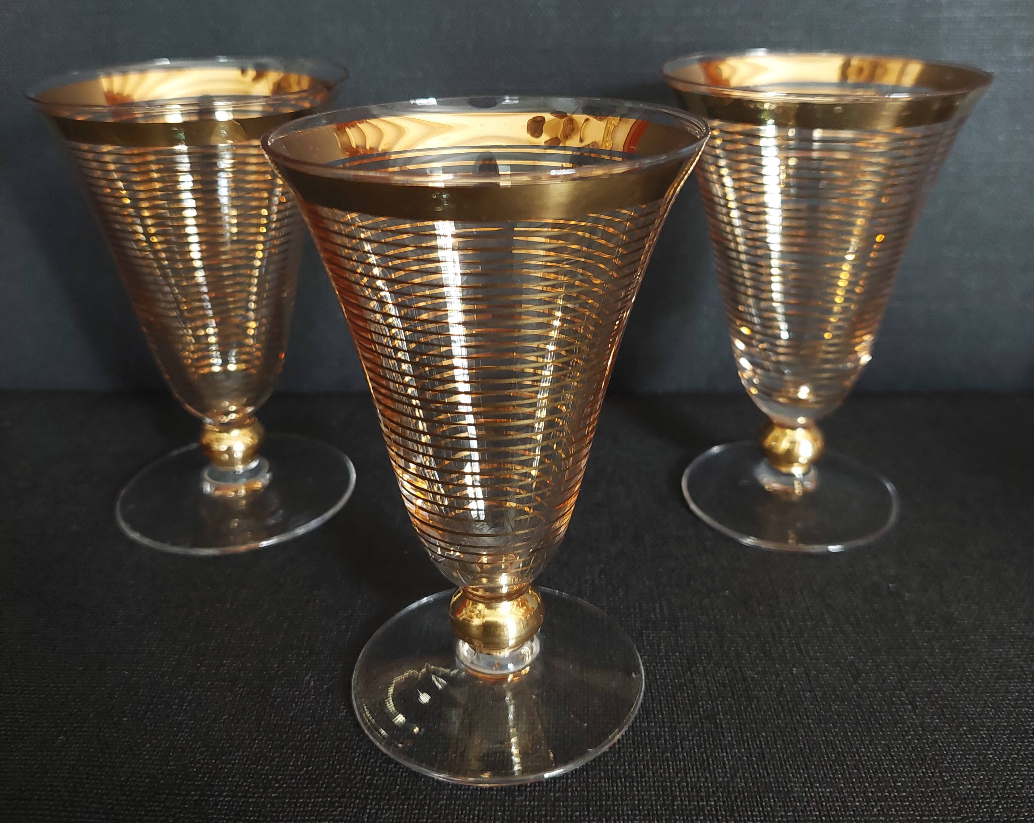 Série de trois verres cristallerie de Hartzviller rayures dorées années 50 60