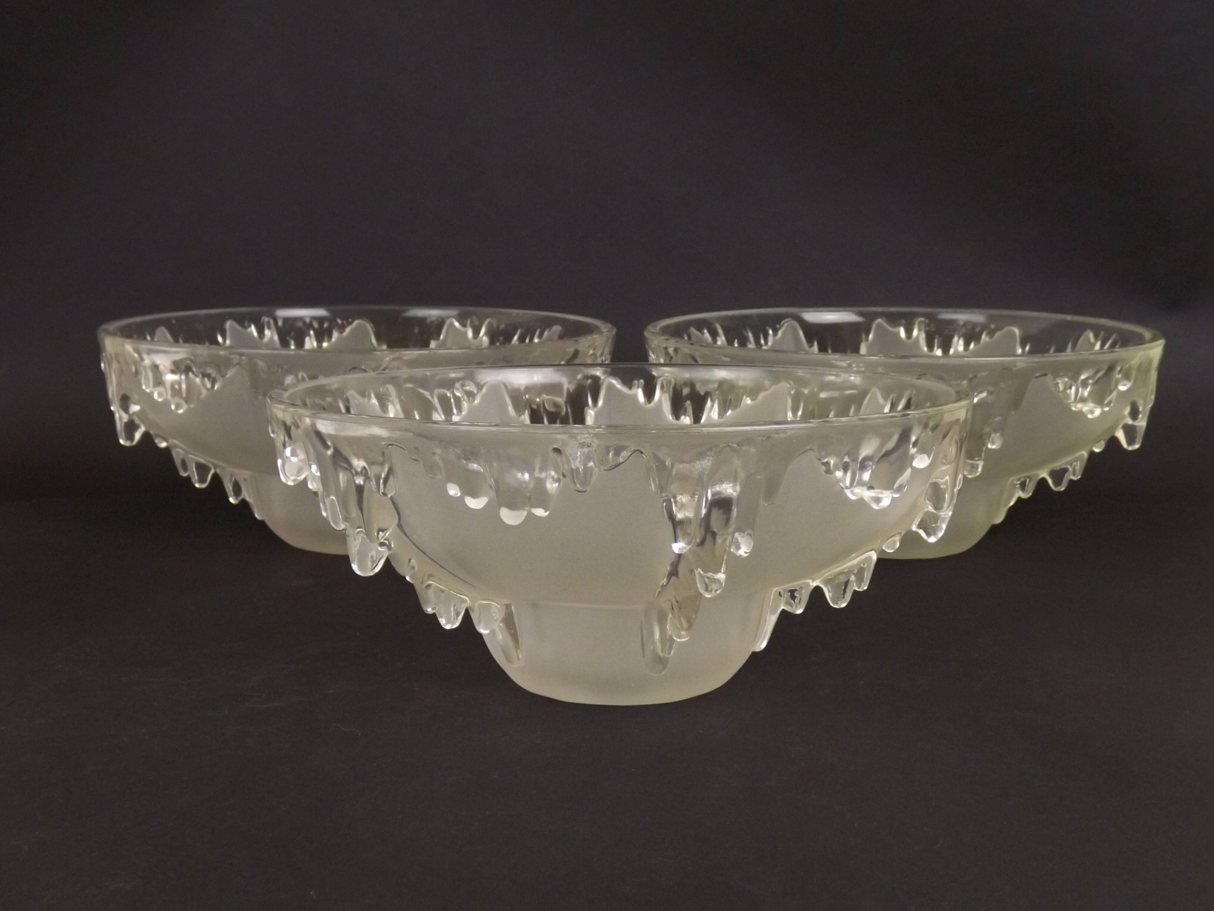 Signed ezan france frosted glass icicle shades set of 3 – art deco lighting