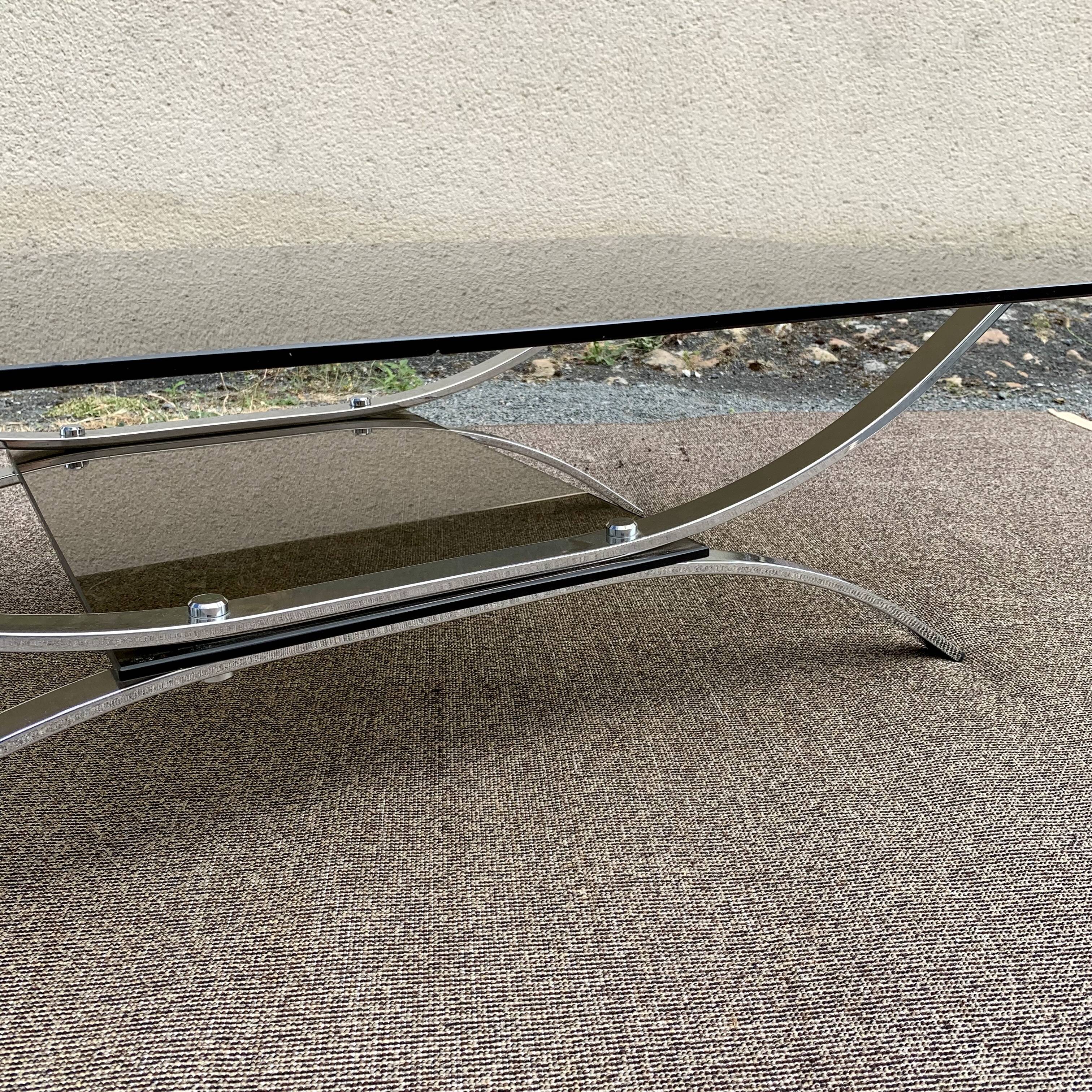 Double smoked glass and chrome coffee table 1980