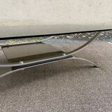 Table basse double verre fumé et chrome 1980