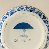 Lampe de table en céramique bleu et blanc de Delft peinte à la main avec abat-jour en soie Ikat