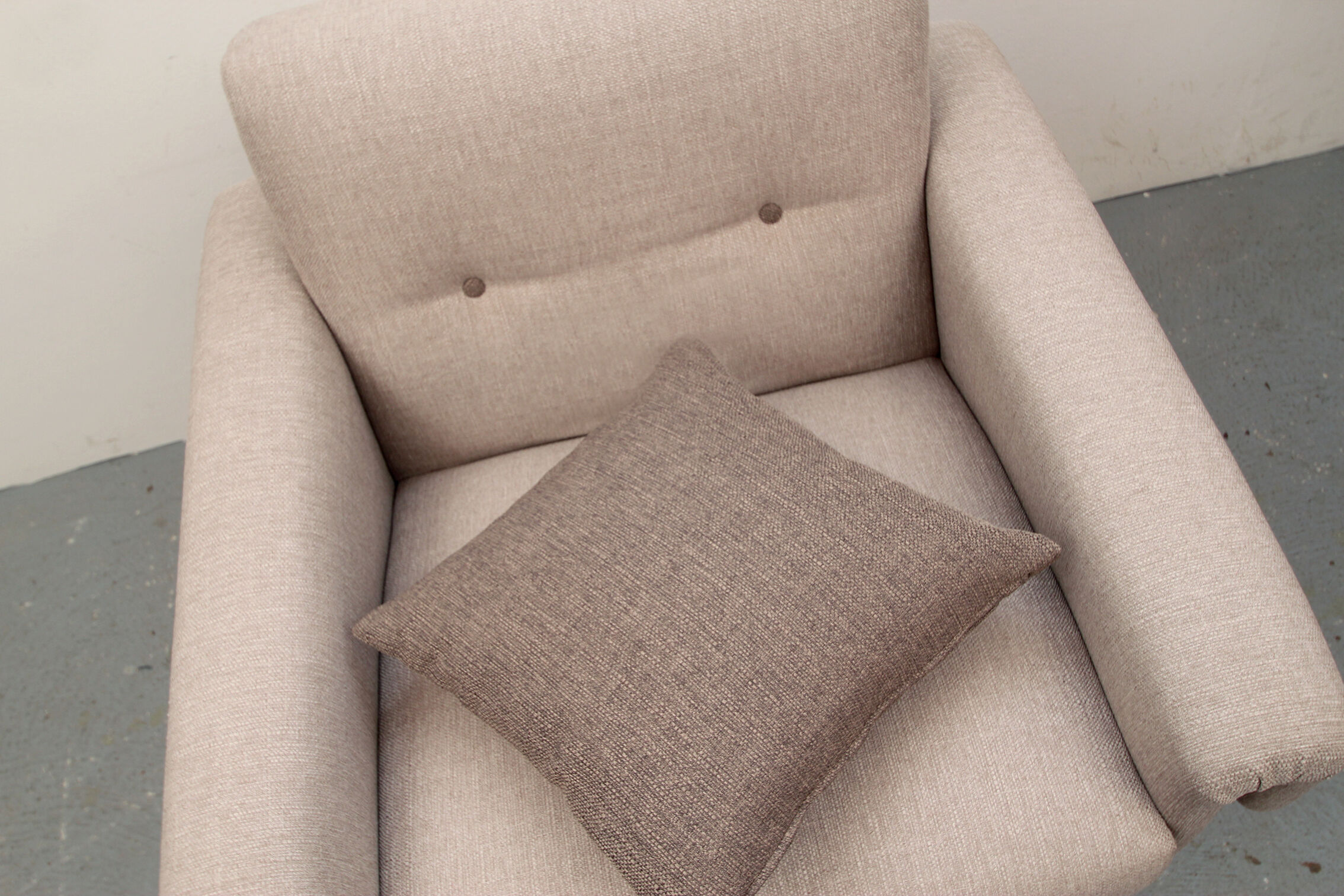 1950s polstery armchair beige, completely restored