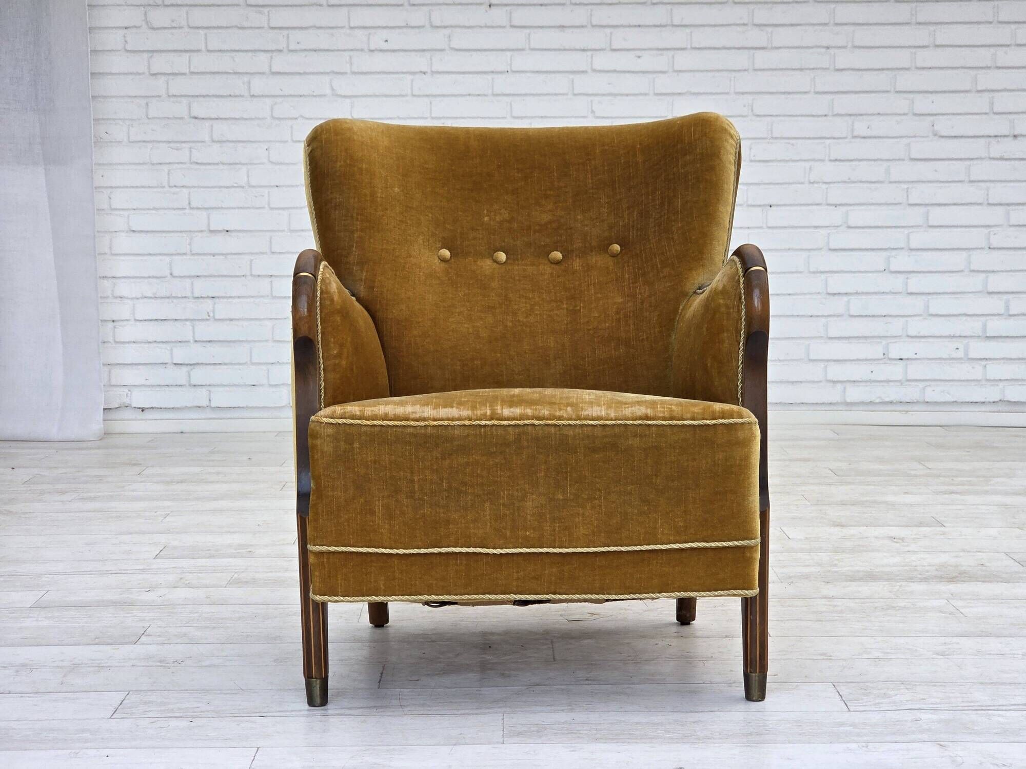 1960s, Danish armchair, furniture velour, beech wood, original.