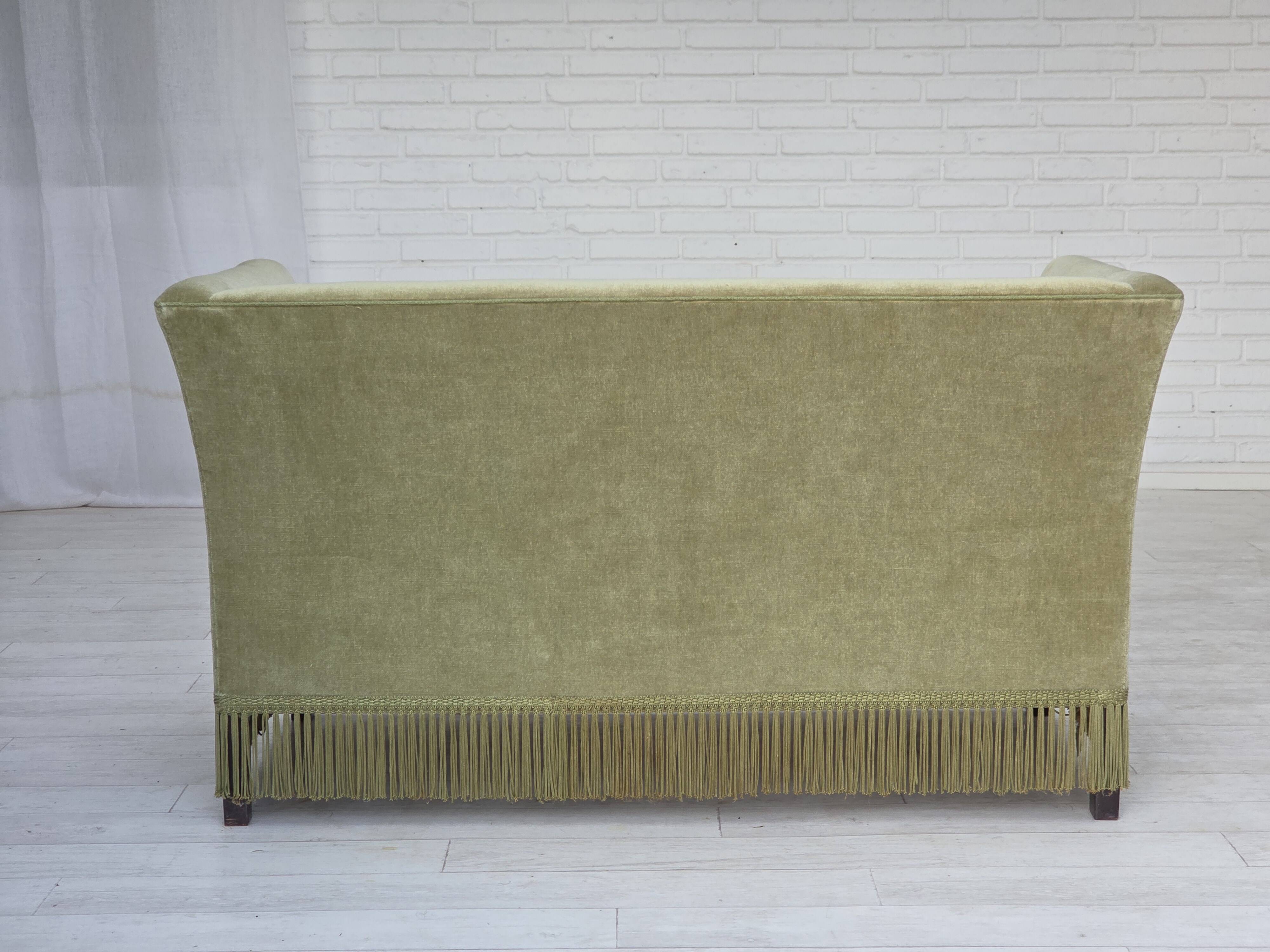 1970s, Danish 2-seater sofa, furniture velour, beech wood legs.