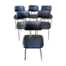 Série de 6 chaises métal chromé avec assise & dossier skaï noir années 70 vintage