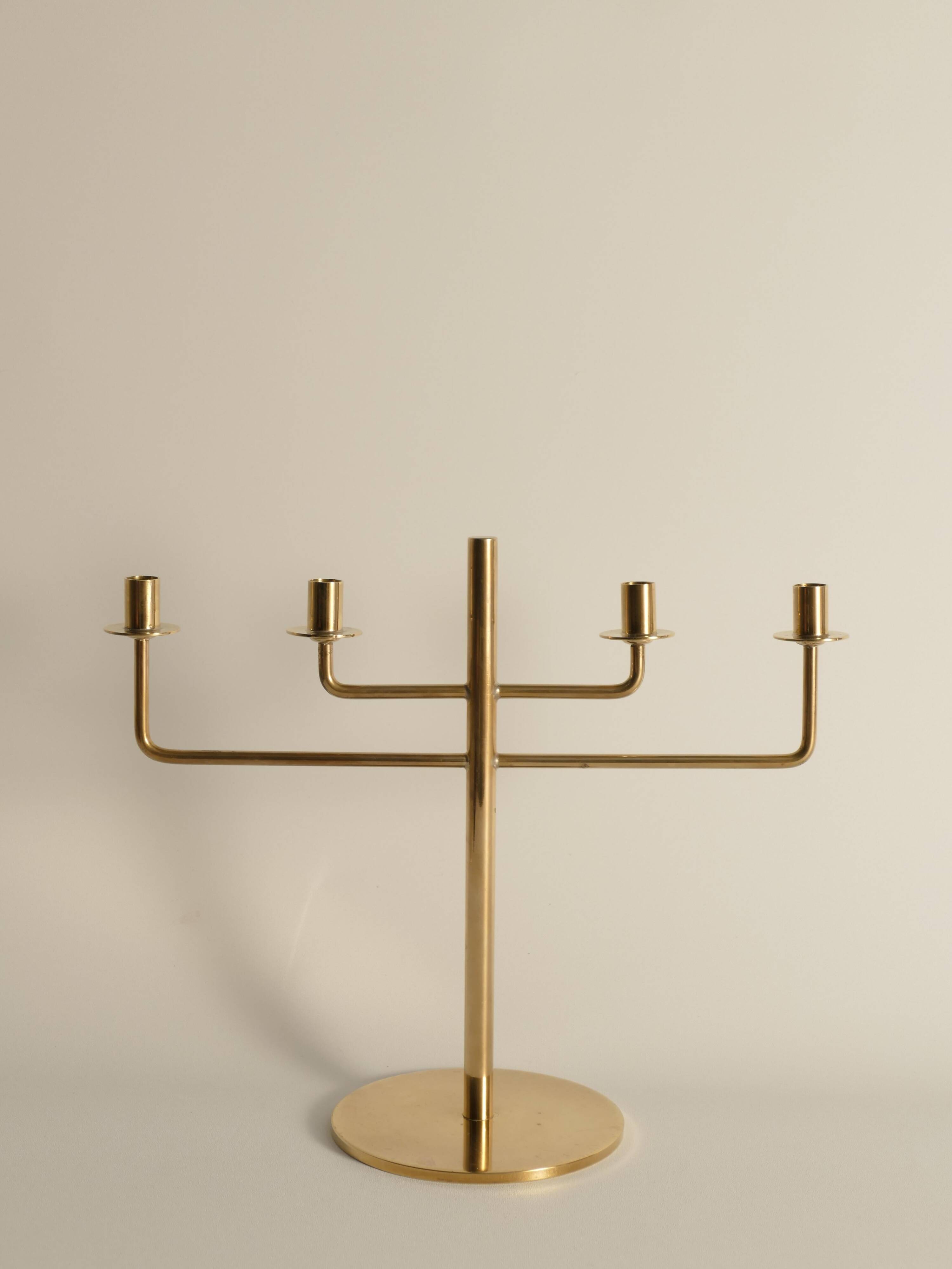 Scandinavian Modern Brass Candelabra by Hans-Agne Jakobsson, Markaryd, 1960s