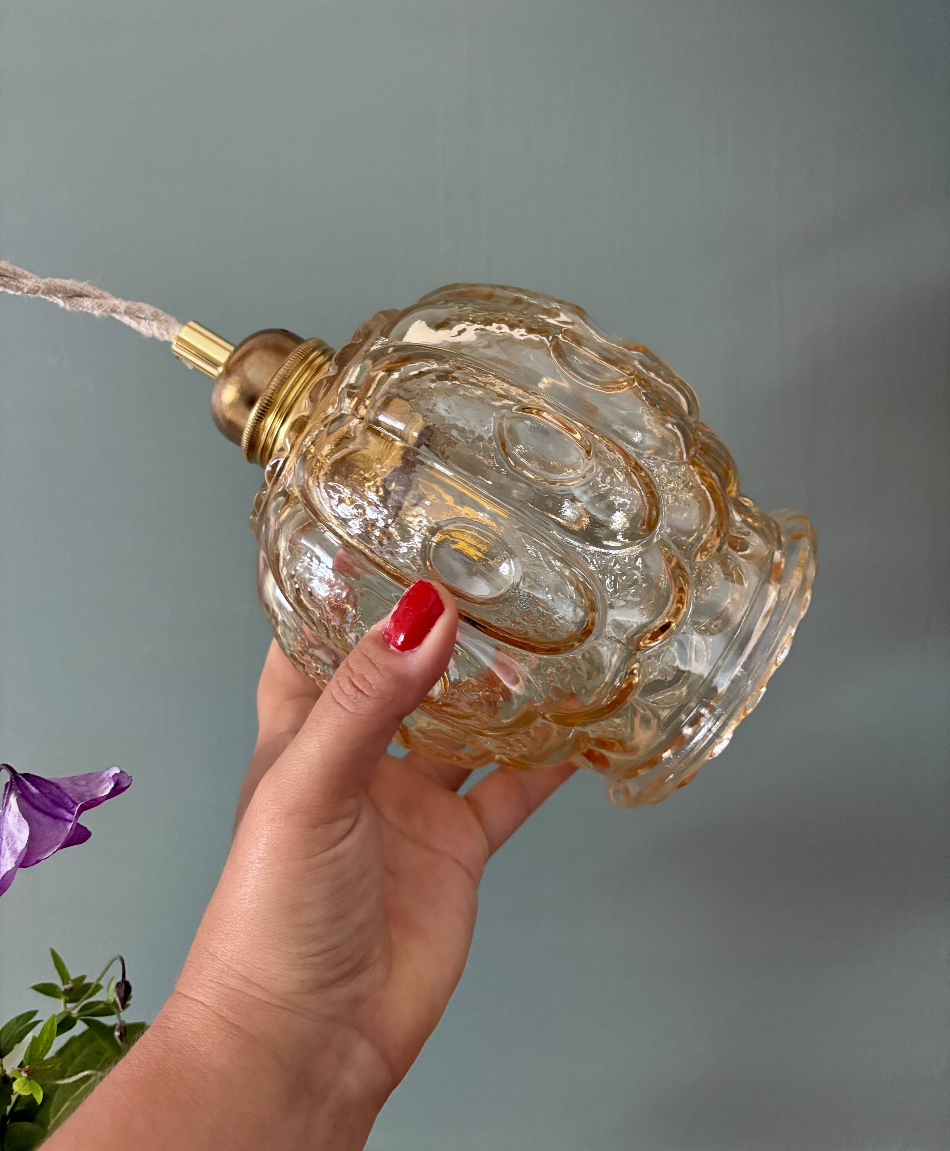 Vintage amber glass tulip pendant light