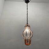 Pink Murano Glass Wrought Iron Light Pendant 1970’s