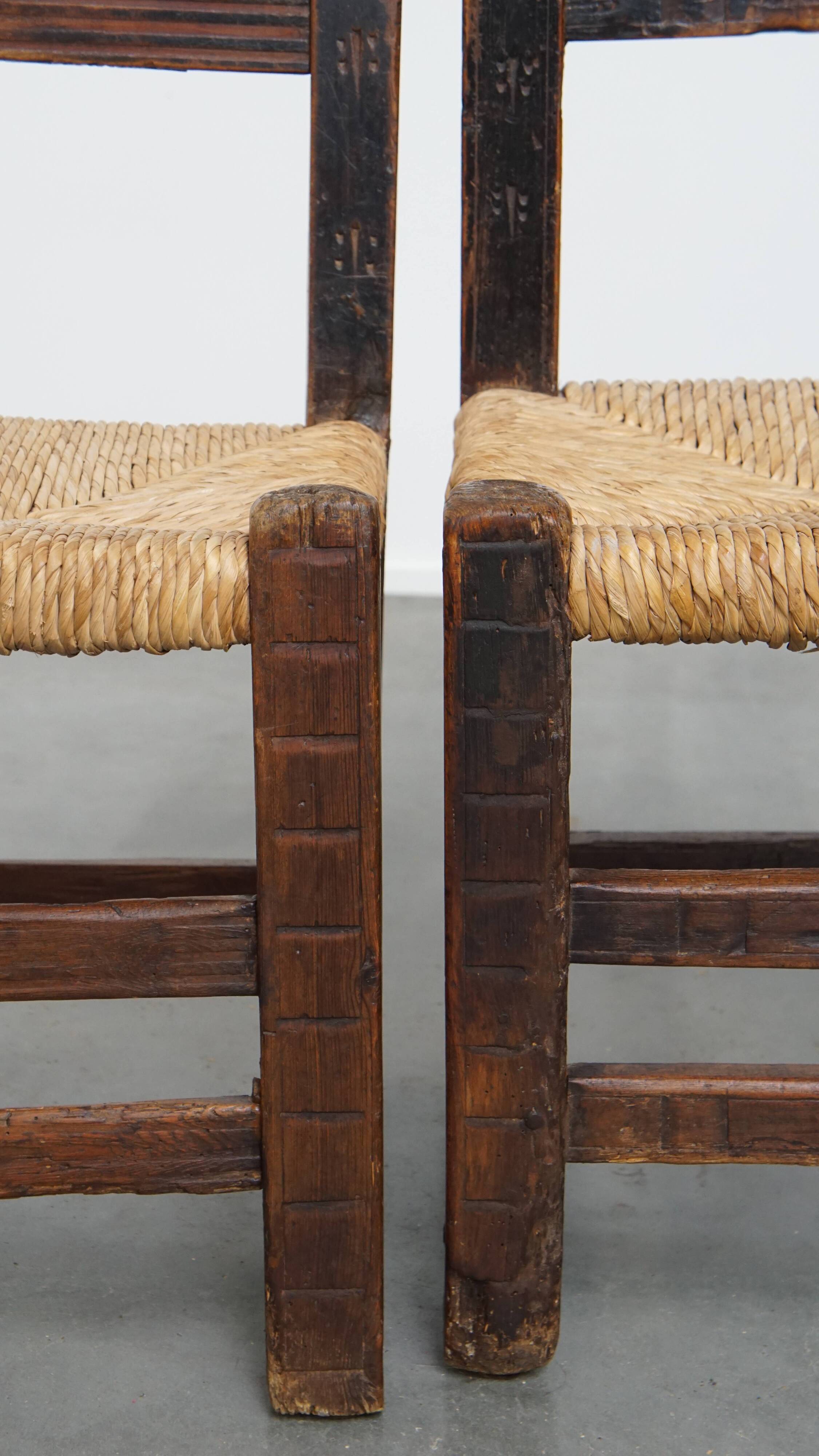 Antique Spanish Country Chairs with Woven Rush Seats