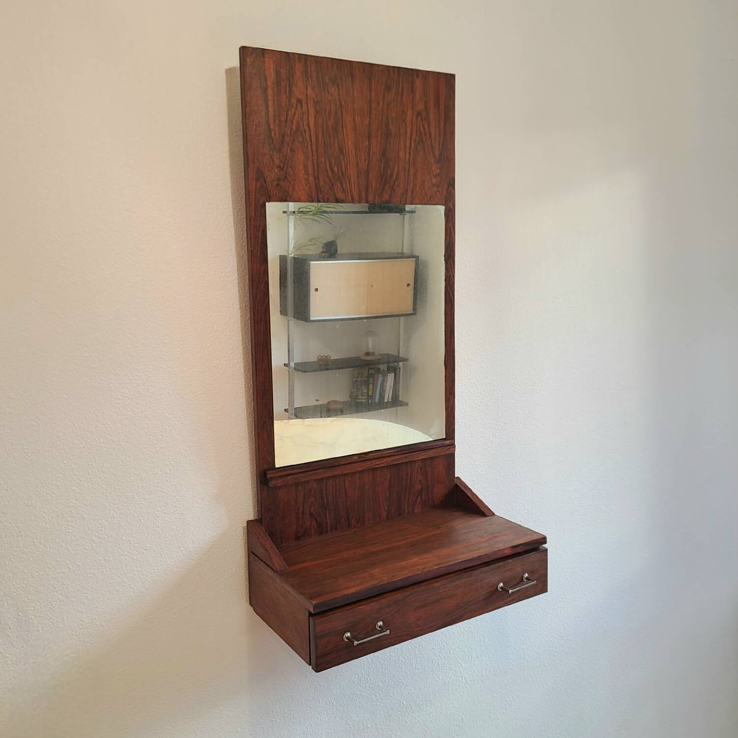 Vintage Scandinavian teak rosewood mirror from the 1970s