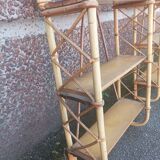 Pair of wall shelves vintage in rattan bamboo wicker