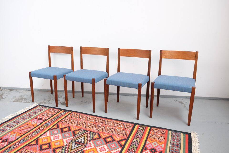 4 Danish Mid-Century style dining chairs | Teak | Kvadrat fabric