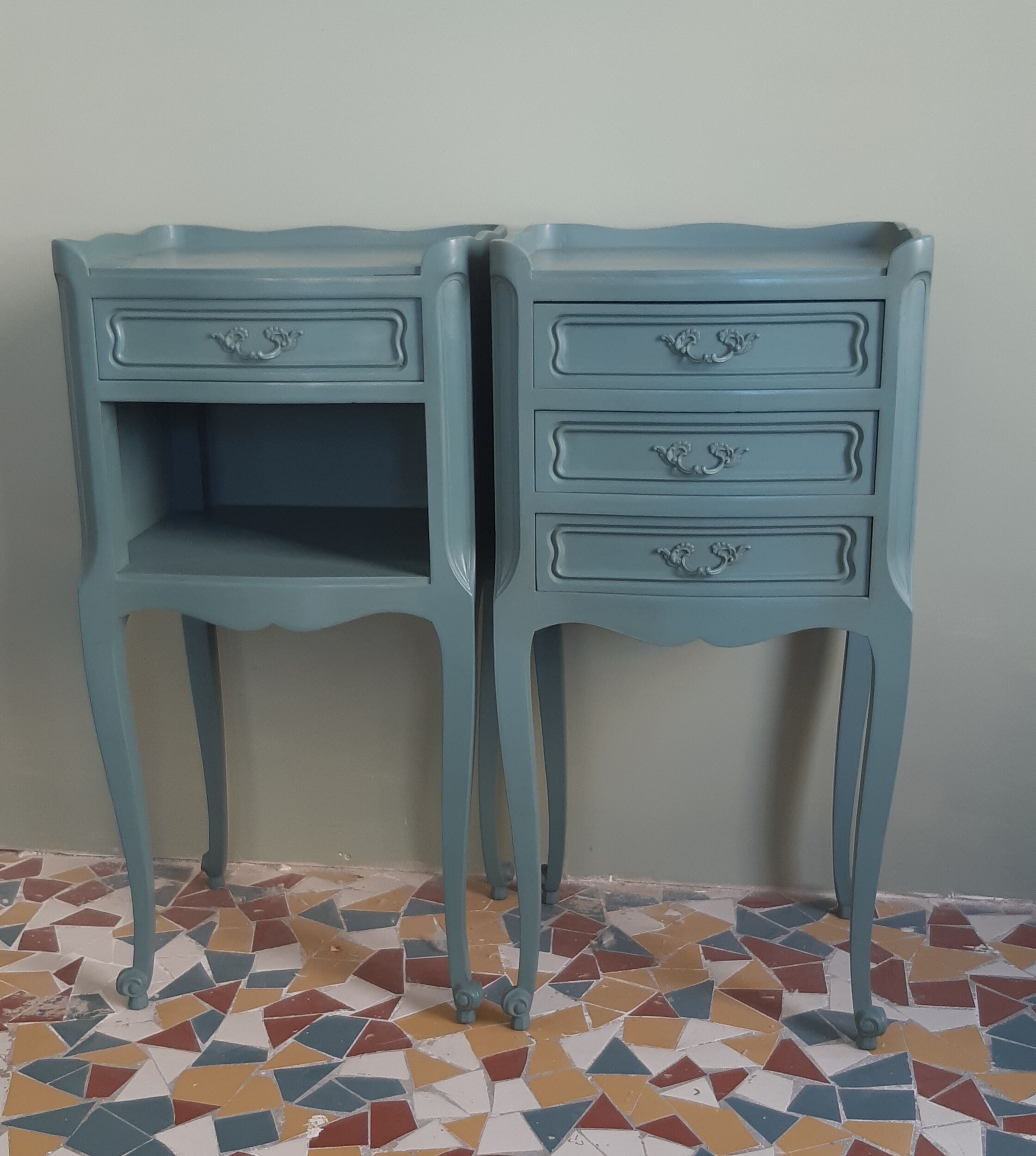 Pair of bedside tables revisited in blue