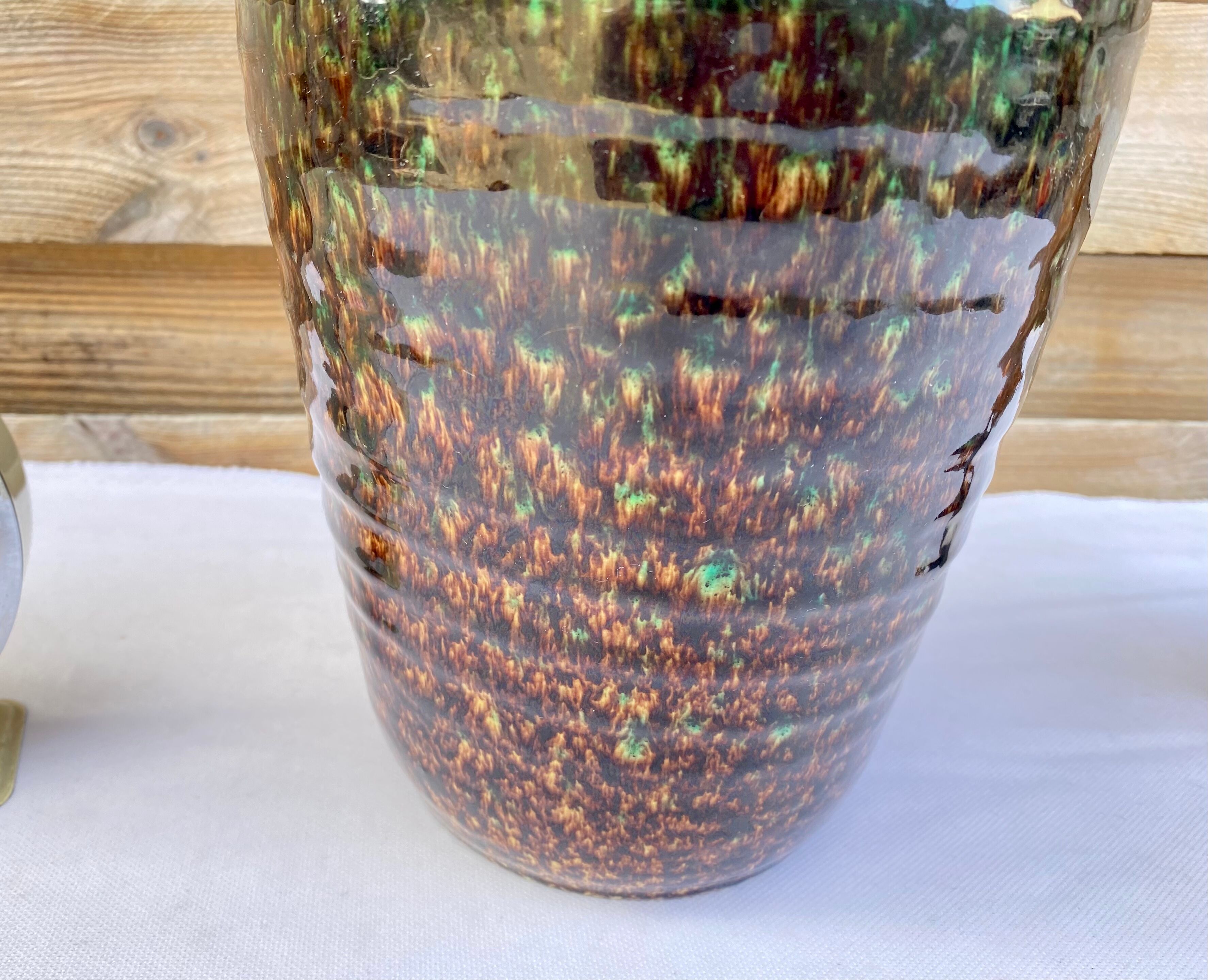 Ceramic vase Accolay vintage 60s Speckled enamels green