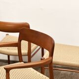 Mid Century Teak Dining Chairs by Niels O. Møller for J.L. Moller, Model 56 & 75 with papercord seat