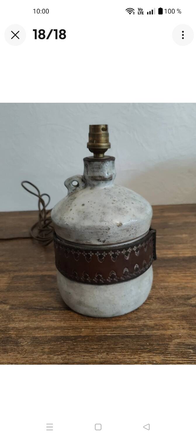 Alexandre Kostanda Rare Ceramic Leather-Rigged Lamp Base 1960