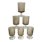 Lot de 6 verres à pieds en verre fumé made in France années 70