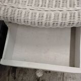 White rattan chest of drawers and bedside table