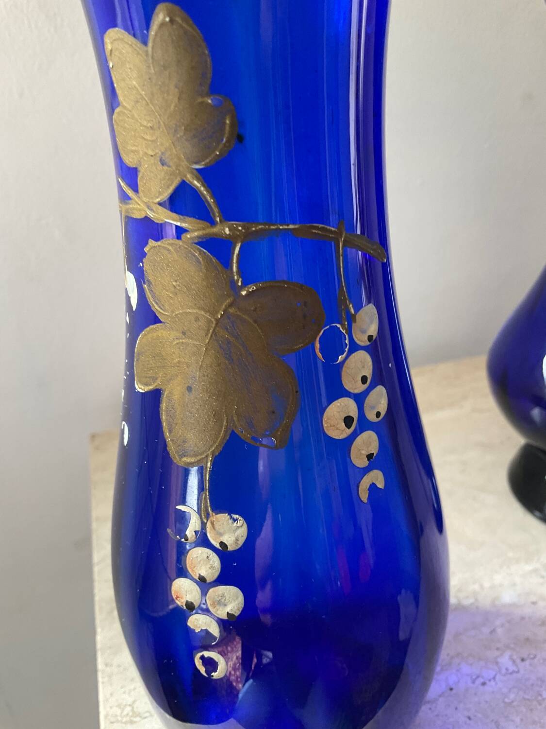 Trio of cobalt blue Art Deco vases