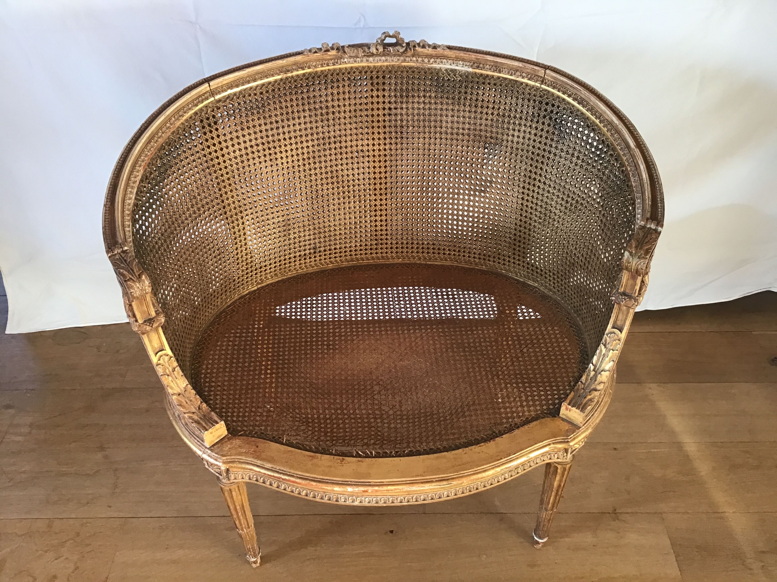Louis XVI style caned bench