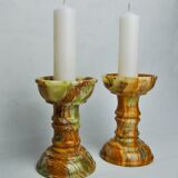 Pair of onyx and brass candle holders, Italy, 1980