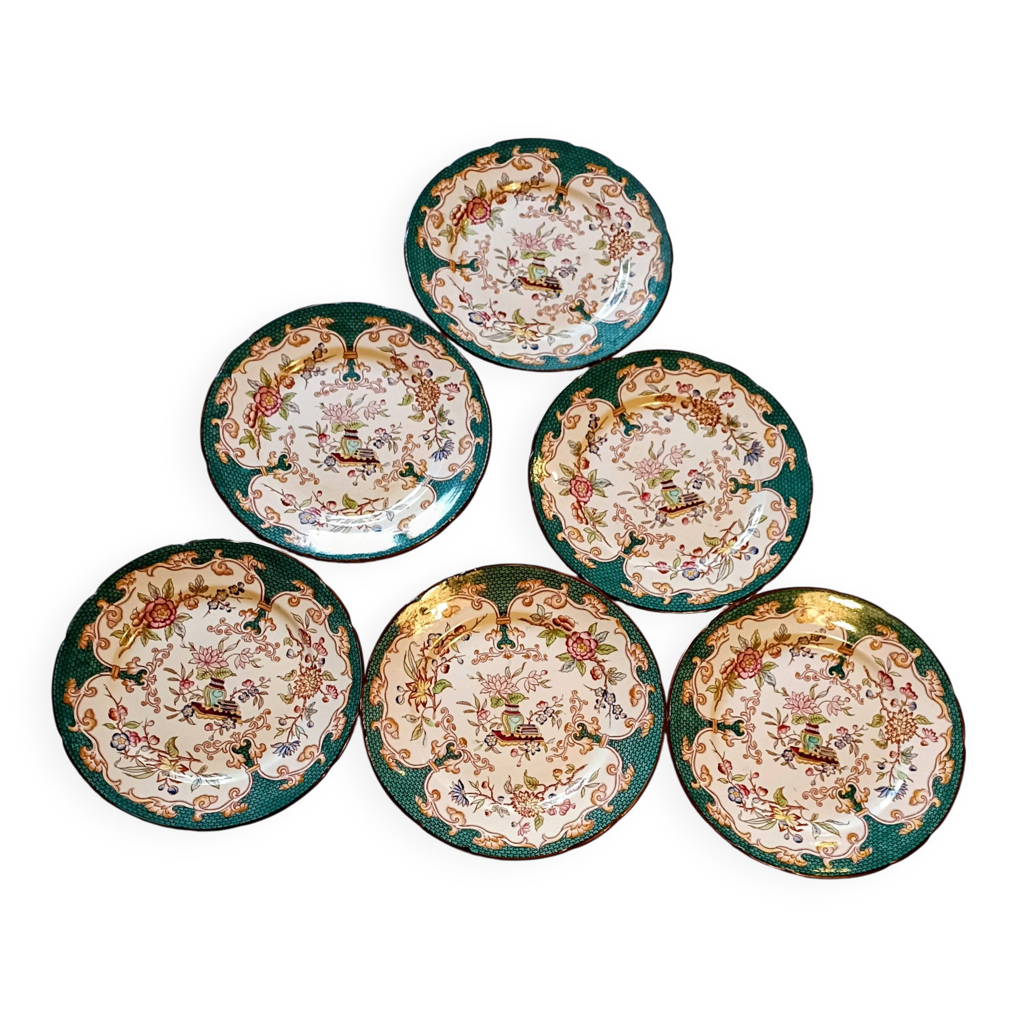 Set of 6 earthenware plates from Sarreguemines, Minton model 248.